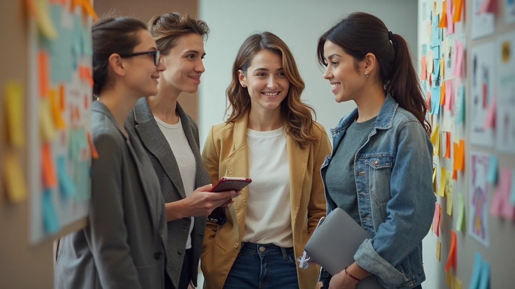 Team gebruikt design thinking tools en kleurige post-its in creatieve workshop